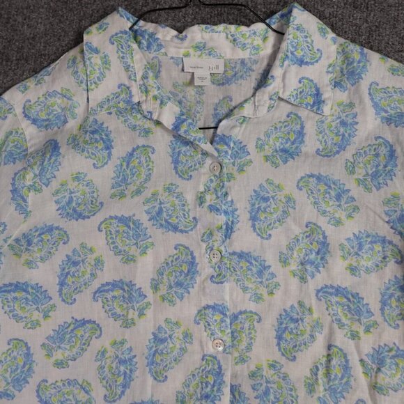J. Jill Shirt Medium White Blue Paisley All Over Print 100% Linen - Picture 2 of 9